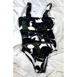 Carmen Marc Valvo Floral Print One Piece Mesh Paneling 10